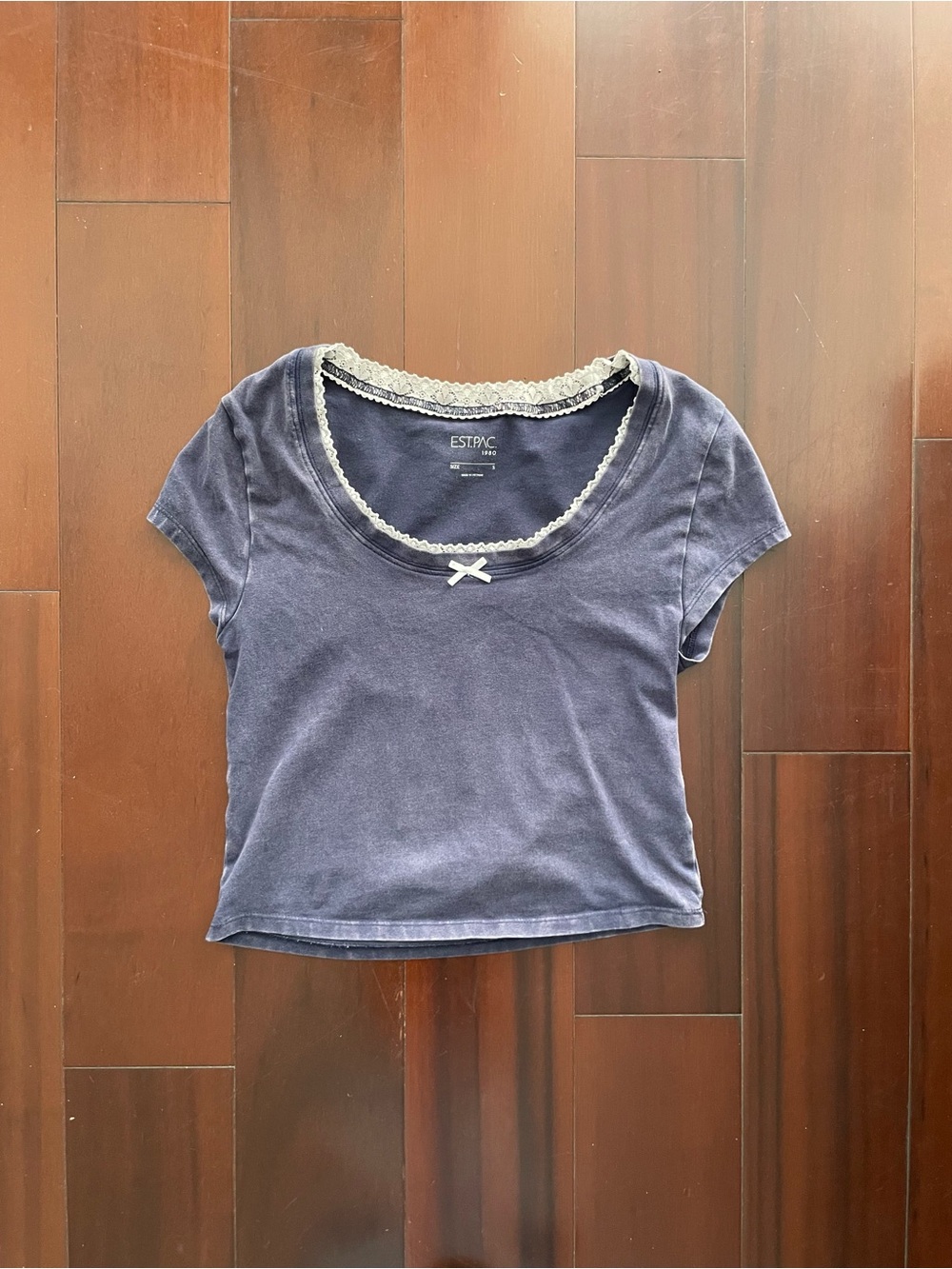 PacSun Navy Crop Tee with Cream Lace Trim